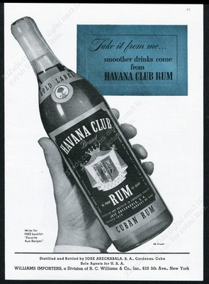 1944 Havana Club Rum bottle photo blye label art vintage print ad