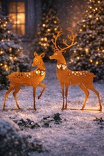 Reh und Hirsch mit Glöckchen Weihnachtsdeko Weihnachtsfigur Dekoration