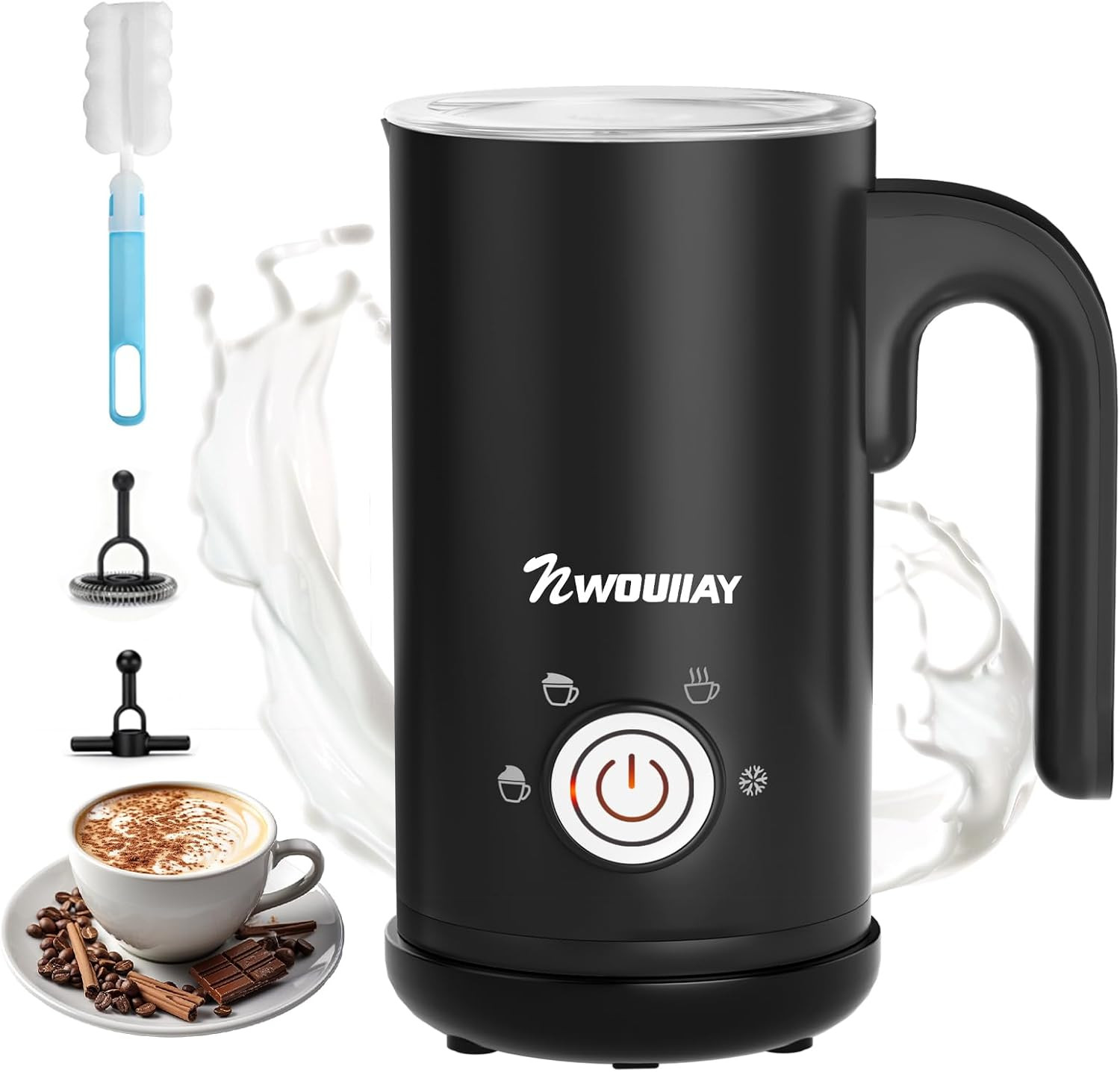 Montalatte Elettrico 4 in 1 Cappuccinatore Elettrico 300ML 600W Silenzioso Con M