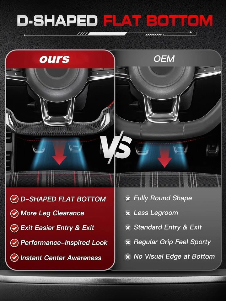 Volante de fibra de carbono real para Volkswagen Golf MK7 GTI/R 2015-2020 ROJO Foto 4 de 4