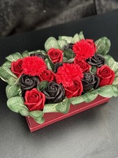 Red and Black Roses Soap Flowers Bouquet Box Handmade Gift Mother&rsquo;s Day Decor