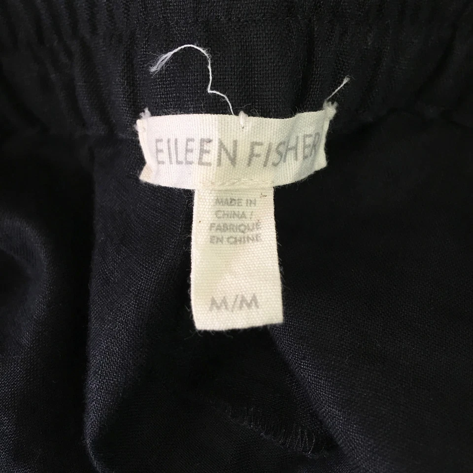 Eileen Fisher Womens Medium Organic Linen Shorts Black Pull On Bermuda 12" - Image 4 of 4
