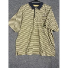 Cutter & Buck Mens XL Yellow Navy Stripe Golf Polo Shirt Pocket Cotton