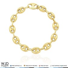 10K Yellow Gold 9.2mm Fancy Puffed Anchor Mariner Bracelet Hollow 8.2" - Lobst