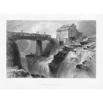 Bridge at Glens Fall, on the River Hudson - antiker Druck 1840 von Bartlett