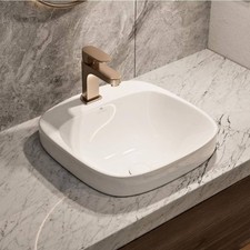 Square Drop-In Bathroom Sink White Vitreous China - 17" Semi-Countertop New