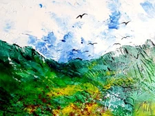 Acrylic on canvas hand painted landescape signed Modern art  18x24cm