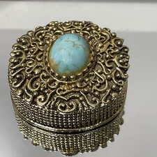 Vinatge Max Factor Hypnotique Creme (empty) Compact Brass with Faux turquoise 