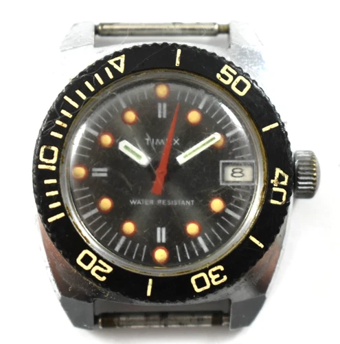 Vintage 1972 Timex Water Resistant Rotating Bezel Mechanic Wrist Watch lot.x