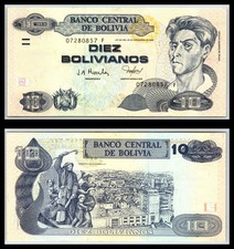 1986 Banco Central De Bolivia 10 Ten Diez Bolivianos Cecilio Guzmán de Rojas VF