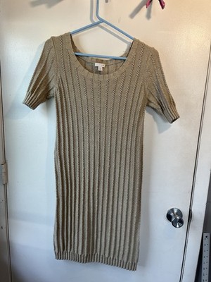 J. Jill Petite Small Beige Ribbed Knit Sweater Dress Short Sleeve