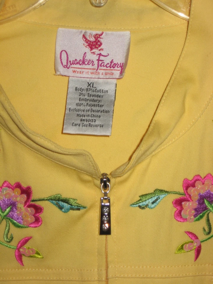 QUACKER FACTORY JACKET FLORAL EMBROIDER SEQUINS XL ZIP FRONT NEW SHIP FREE USA - Image 4 of 4