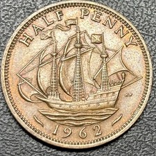1962 UK Great Britain British Half 1/2 Penny George VI Coin VF-XF United Kingdom
