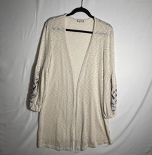 Women Cream Long Cardigan Kimono Embroidered Boho Cottagecore Indie Prairie Sz S