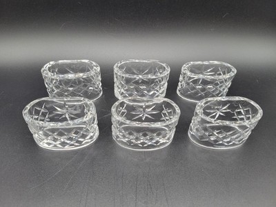 Set Of 6 Waterford Crystal Alana Napkin Rings Holders Diamond Cut Pattern
