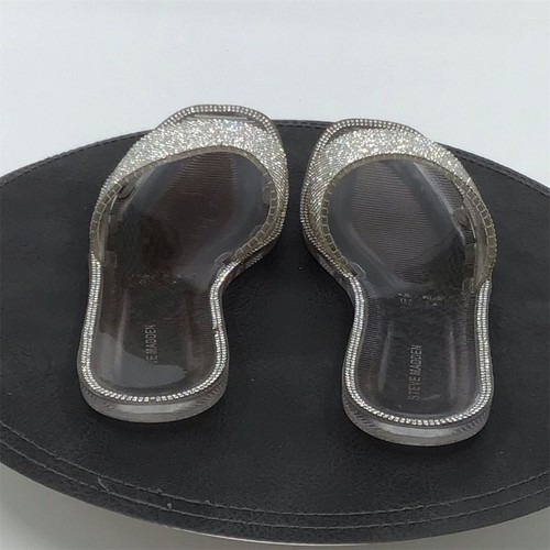 Steve Madden Slide Sandals Womens Size 10 Silver Crystal Rhinestones Clear - Picture 4 of 7