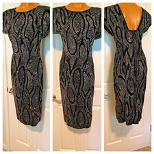 VTG Y2K ECO SPARKLE BLACK VELVET WIGGLE DRESS W/ LOW BACK VLV NOS SZ 7/8 S-M