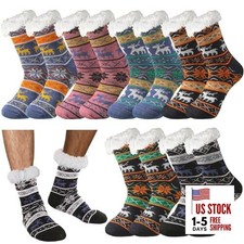 6 Pairs Mens Fuzzy Slipper Socks with Grip Winter Non Slip Classic Style
