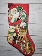 Vtg CAT-THEMED Christmas Stocking - Large Size 19.5" -Handmade-Wildlife Stocking