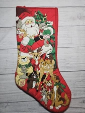 Vtg CAT-THEMED Christmas Stocking - Large Size 19.5" -Handmade-Wildlife Stocking
