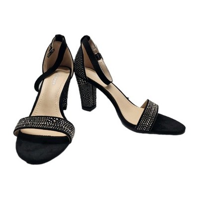Acaner Women's Chunk Heel Pump Dress Sandals Open Toe Black Size 8.5 NEW Bling