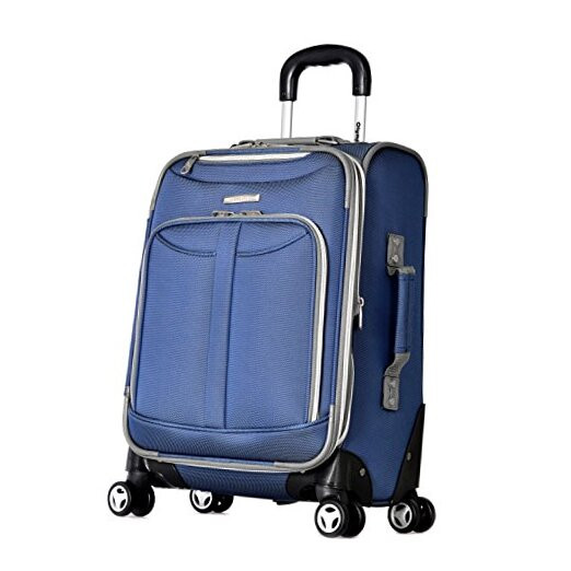 Tuscany 21 Inch Expandable Spinner Carry On Luggage in Blue Denim