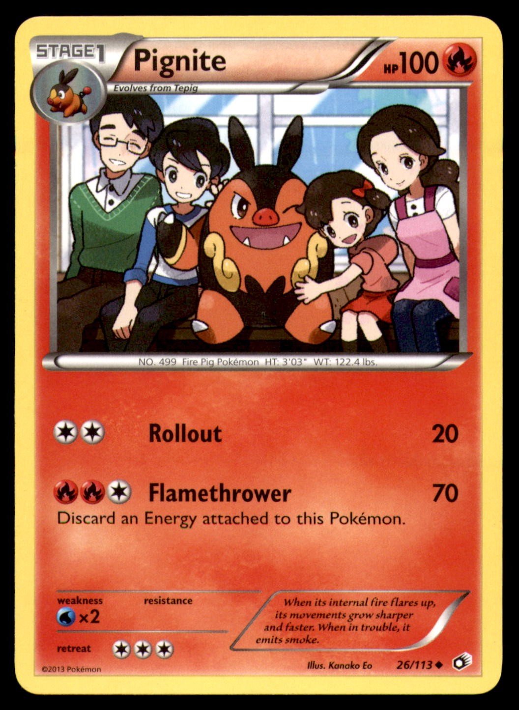 Pokemon TCG Pignite 26/113 Uncommon Legendary Treasures MP