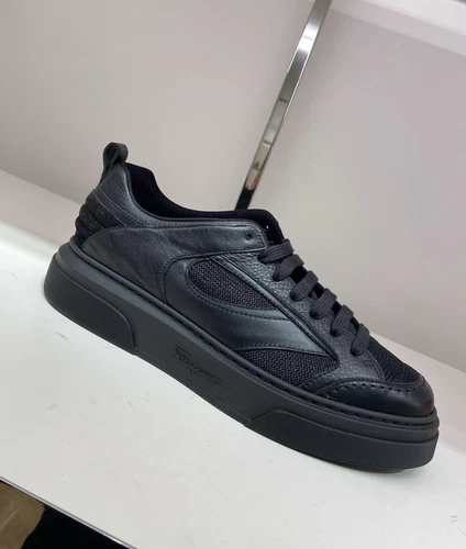 New Salvatore Ferragamo Cassina Mix Crosta Nero Men Fashion Sneakers Black 9 - Picture 1 of 3