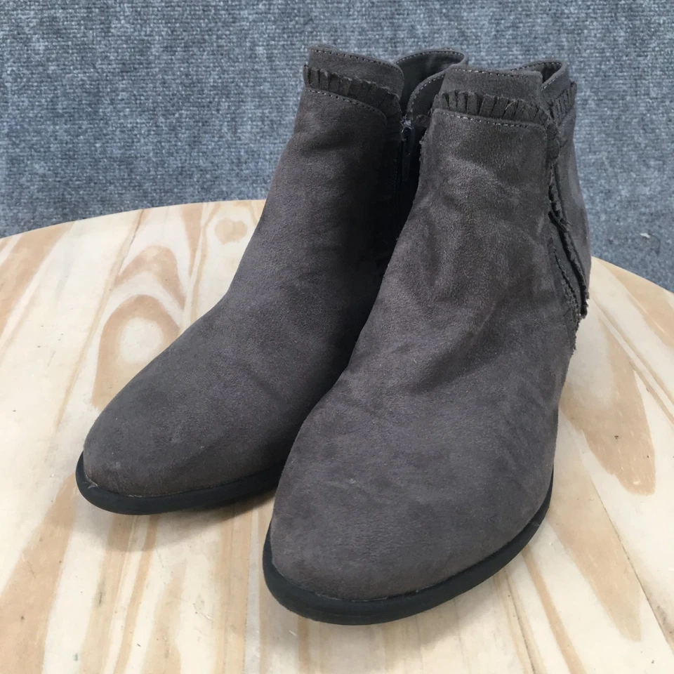 MIA 靴子女式 9 Mable 荷叶边拉链踝靴灰色面料休闲低跟鞋 — 第 4/4 张图片