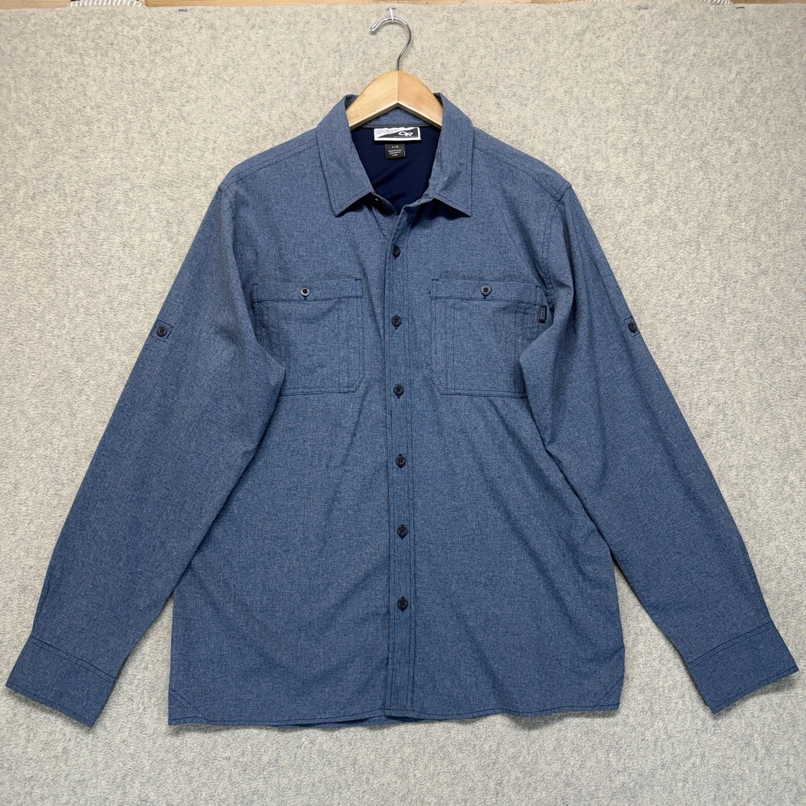 Outdoor Research Insect Shield Mens Large Blue Hiking Travel Button Shirt
Opens in a new window or t