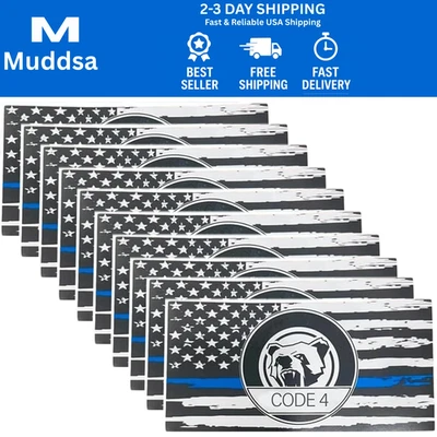 10 calcomanías de bandera de línea azul fina para automóvil, soporte de polic