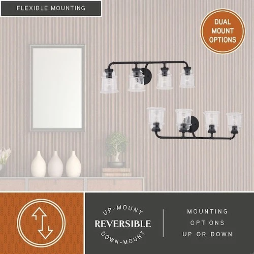 VAXCEL W0351 Toledo 4 Light Black Industrial Bathroom Vanity Fixture Clear Glass - Picture 10 of 10