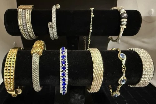 Costume Jewelry Bracelets Lot Of 10 Vintage To Recent Silver Tones Gold Tones