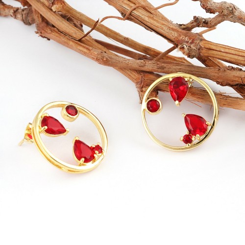 Pear Round Hydro Quartz 24k Gold Plated Prong Set Double Layer Big Stud Earrings - Picture 9 of 21