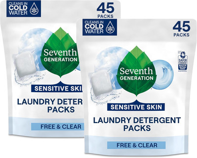 Laundry Detergent Packs, Free & Clear, 90 Loads (2 Pouches, 45 Ct EA)