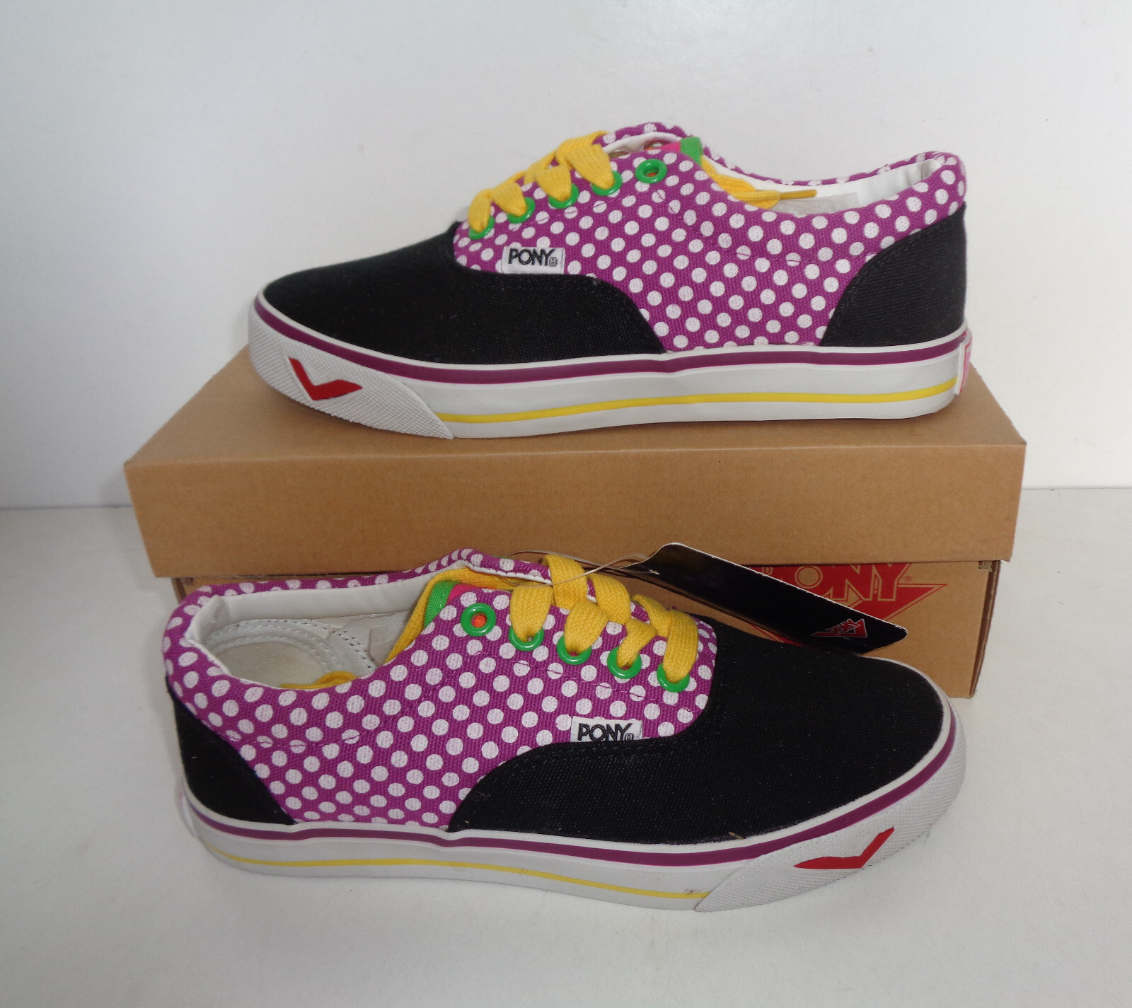 PONY Ladies Trainers New Womens Black Purple Casual Shoes RRP £60 UK Size 2.5