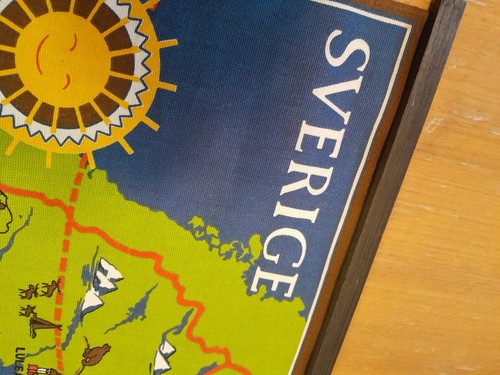 Vintage Sweden Map Linen Wall Hanging Rare Mid Century Cartography Retro Art - Picture 6 of 12