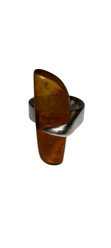 sterling silver and amber modernist ring, size 6.5-7, 6.69 grams - Picture 8 of 8