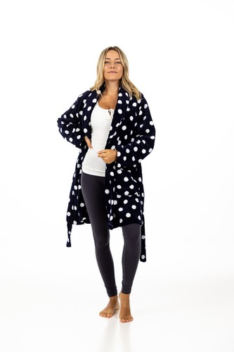 Turtle Navy Robe Womens Luxury Dressing Gown Clouds All Over Fleece Long Gown - Picture 10 of 12