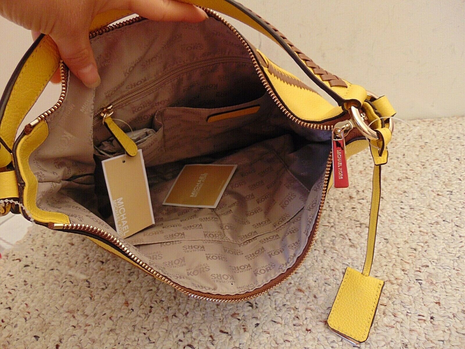 NWT MICHAEL KORS Karson Brown Yellow Shoulder Bag Large eBay