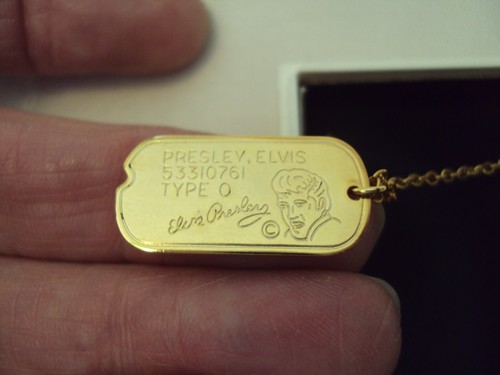 RAR! MIT BOX Vintage Elvis Presley goldfarbene Erkennungsmarke Anhänger Halskette mit BOX ## - Bild 3 von 4