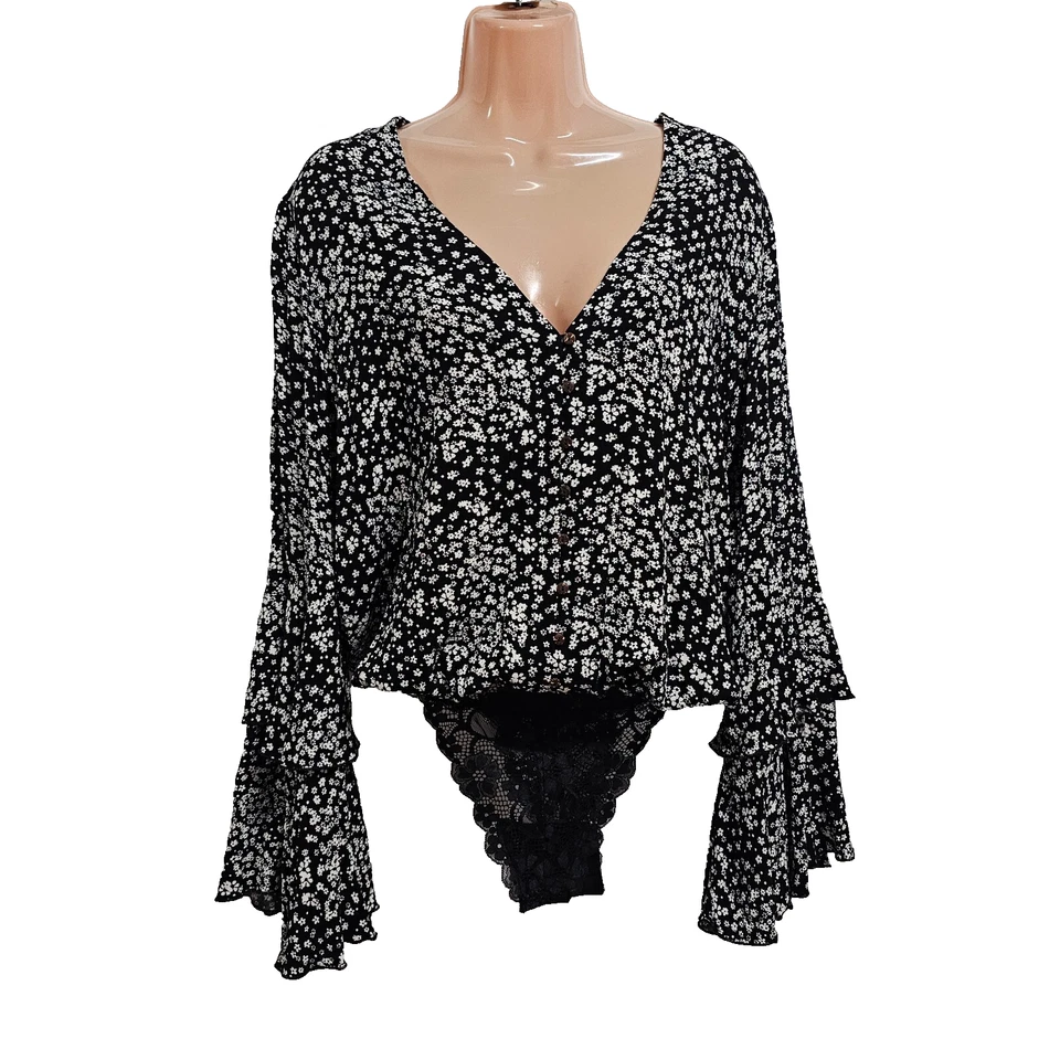 Intimately Free People Top Bodysuit Women Size S/P Black Floral