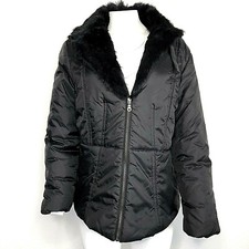Jennyfer J Women's Black Puffer Rabbit Fur Trim Coat Sz 2xl 2001