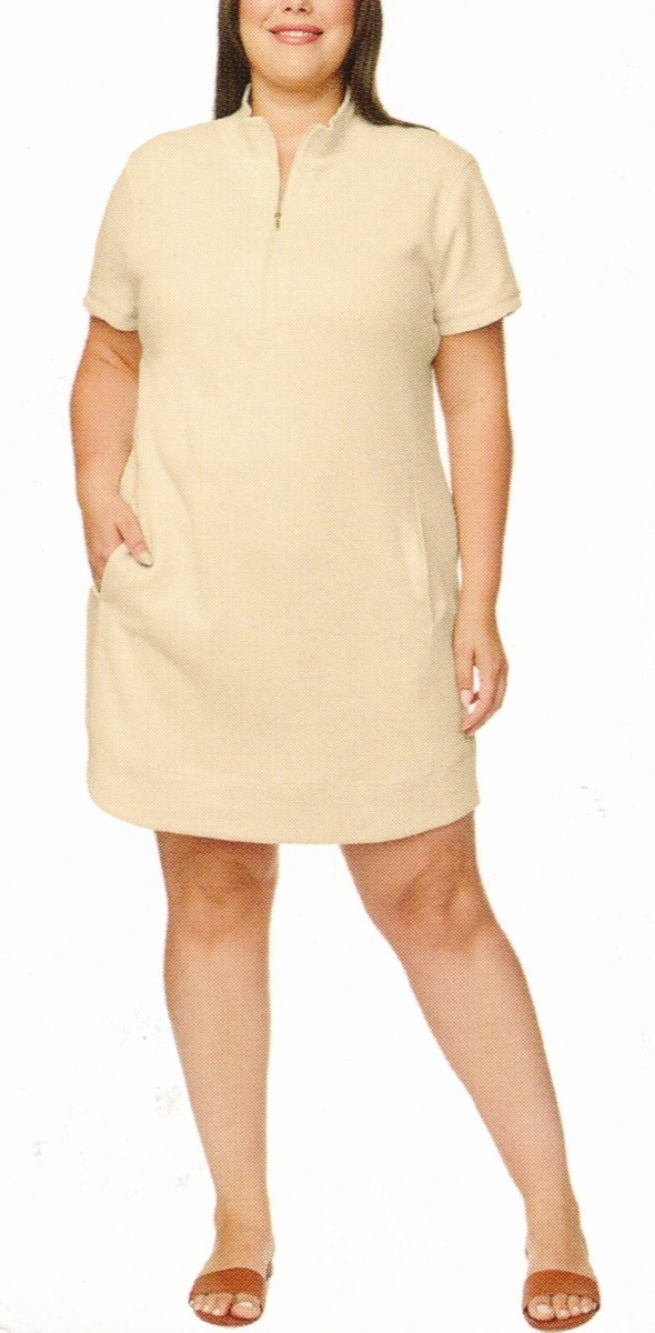 Legendary Outfitters Womens Shift Dress Cream Pockets Mock Neck Short Sleeves XL