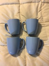 4 VINTAGE CORELLE STONEWARE LIGHT BABY BLUE HANDLED COFFEE CUPS MUGS LOT SET