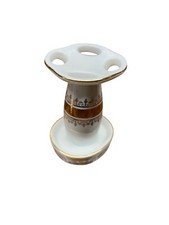 Vintage Gold  White Porcelain Toothbrush Holder With Decorative Pattern