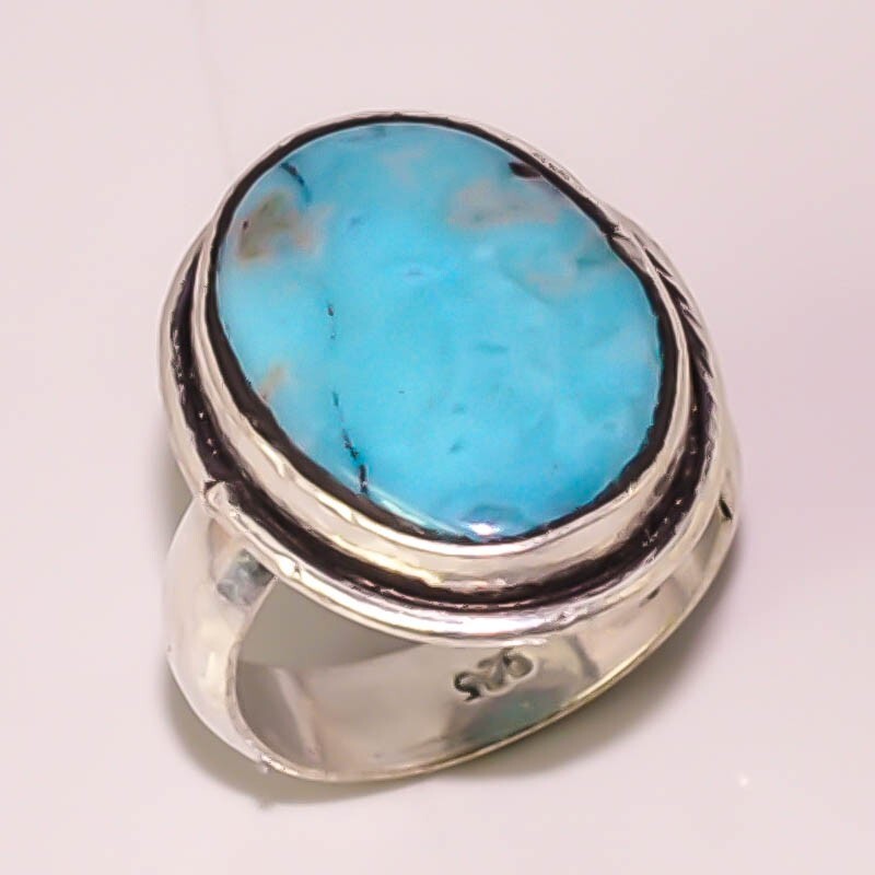 Blue Onyx Gemstone Ring in 925 Sterling Silver Plated – Size 8  