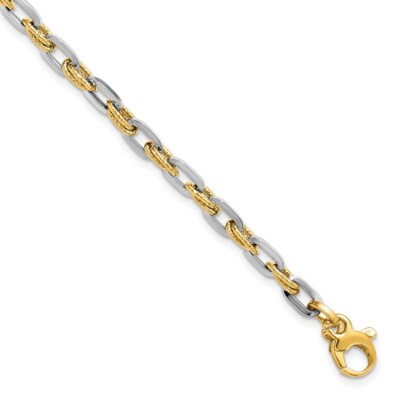 Real 14K Two-tone Polished Diamond Cut Chain Bracelet; 7.5 inch; Lobster Clasp