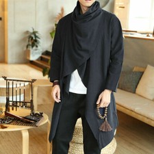 Herren Gothic Kapuzenmantel Mantel Lang Cardigan Umhang Punk Trenchcoat Wolle