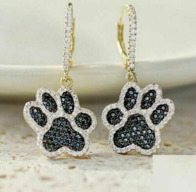 2Ct Lab Created Round  Diamond Dangle Paw Earrings 14K Yellow Gold Over